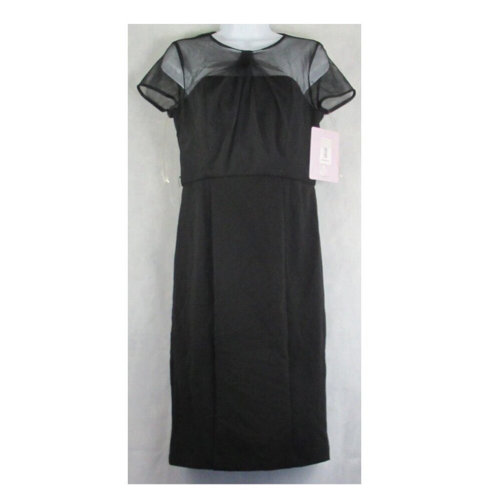JS Collections Women's Short Sleeve Illusion Sheath Dress, Black, Size 2 - Picture 3 of 4